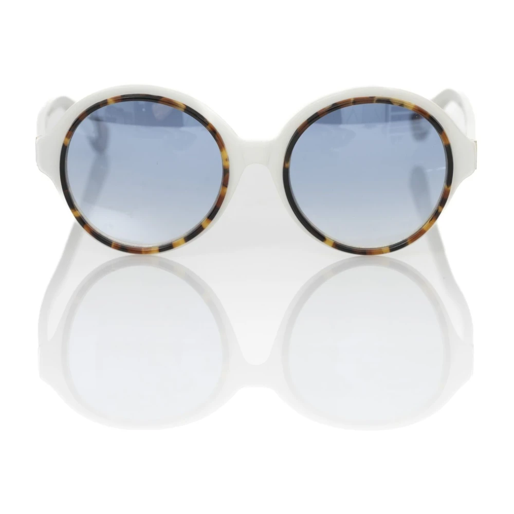 Hvide runde solbriller med blåtonede linser