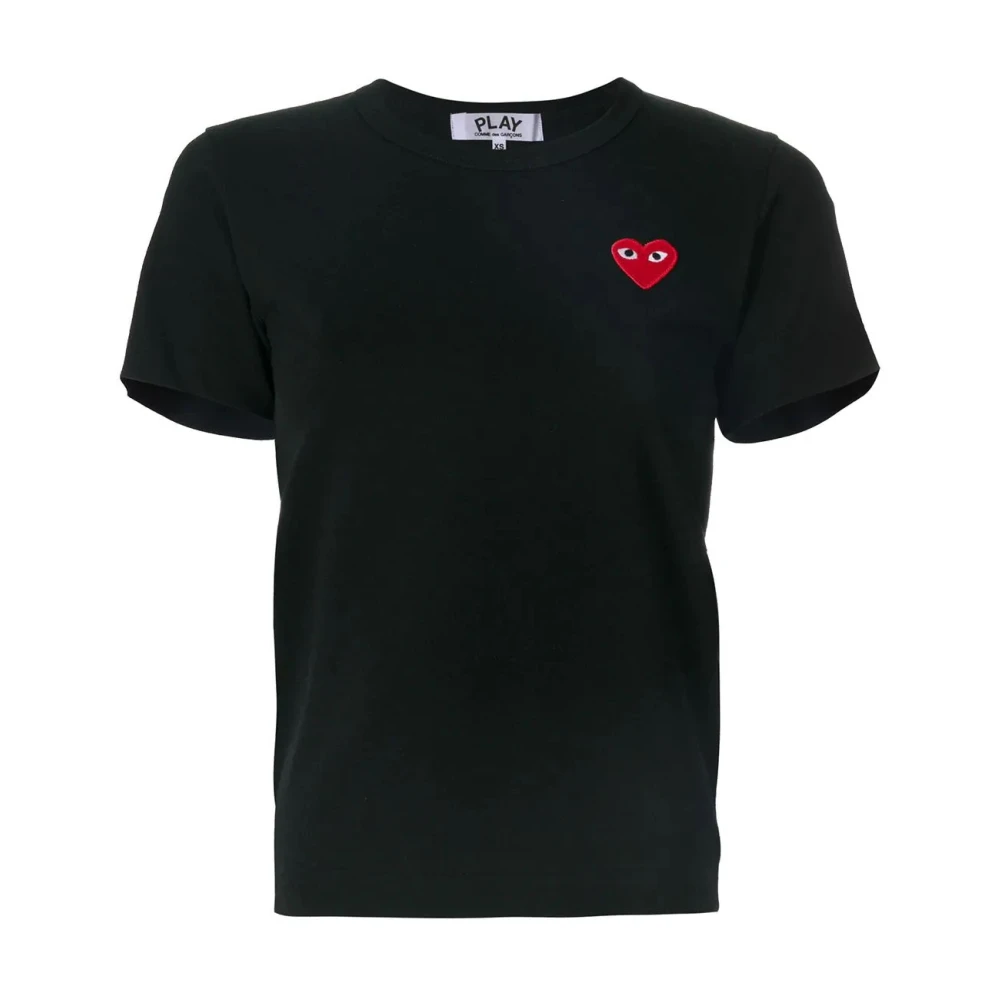 Comme des Garçons Play Zwart Heart Logo T-Shirt Geborduurd hart logo T-shirt Black White Dames