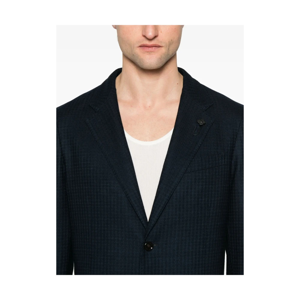 Lardini Navy Blue Geknoopte Jas met Zakken Blue Heren