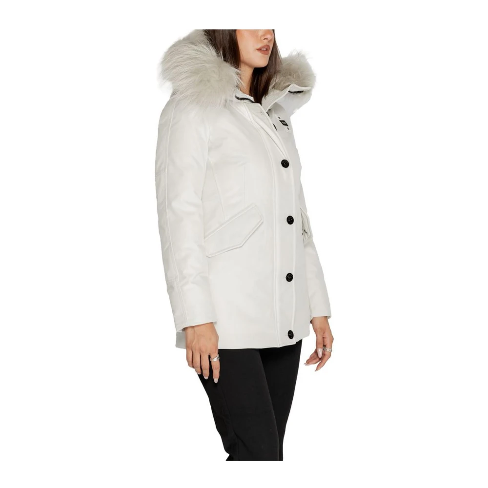 Blauer Witte Polyester Blend Dames Herfst Winter Jas White Dames