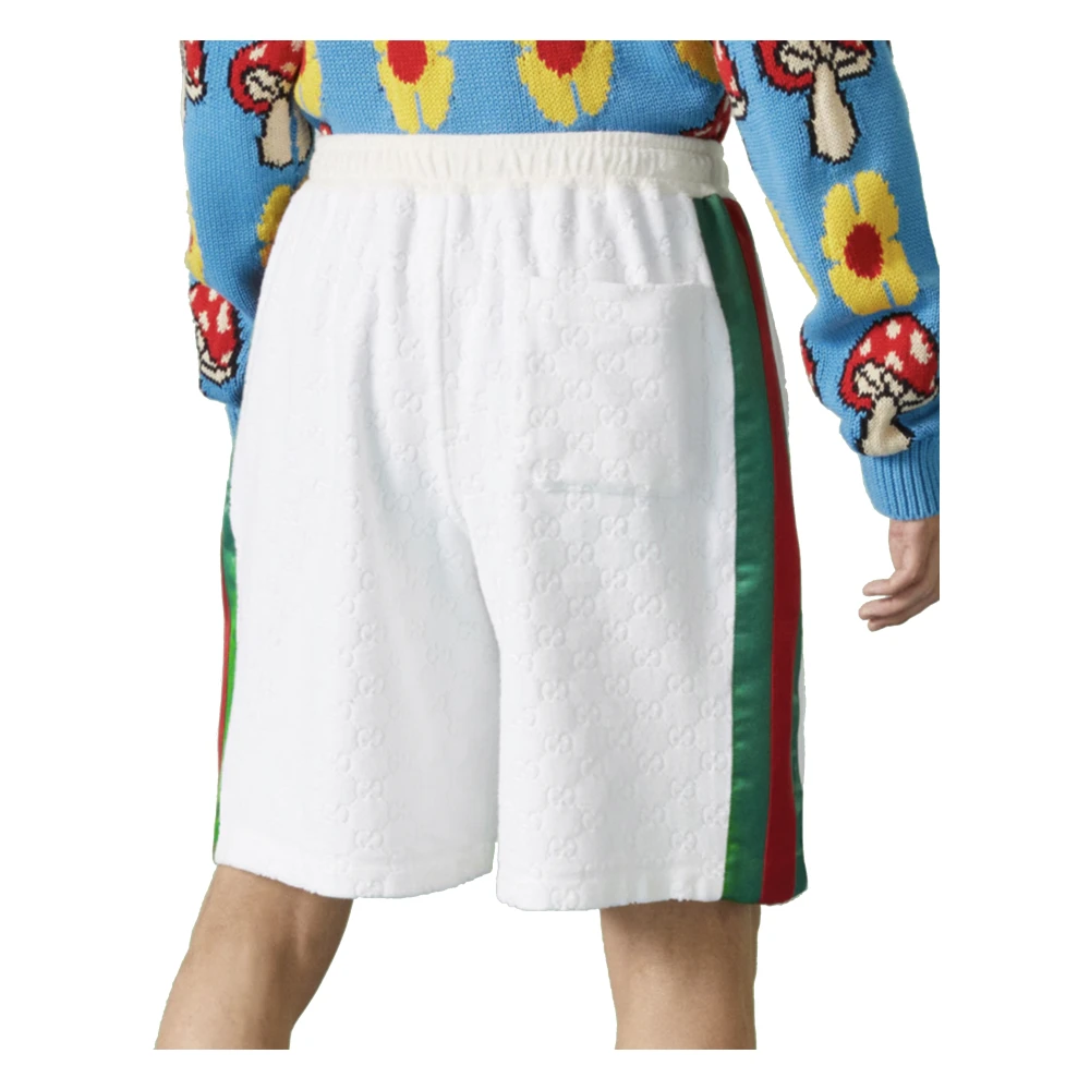 Gucci Logo Web Detail Terry Cloth Shorts White Heren