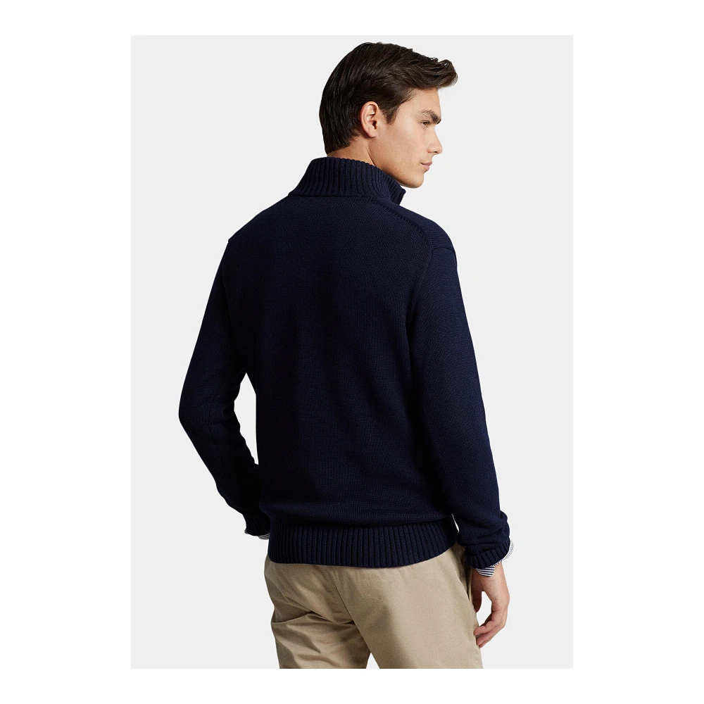 Polo Ralph Lauren Navy Katoenen Trui met Rits Kraag Blue Heren
