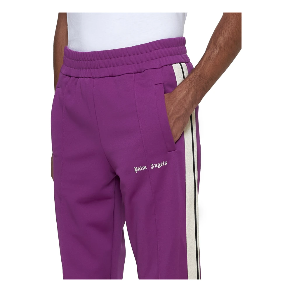 Palm Angels Paarse Jersey Track Pants met Zijstrepen Purple Heren