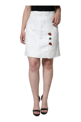 Vit Blommig Brokad High-Waist Minikjol