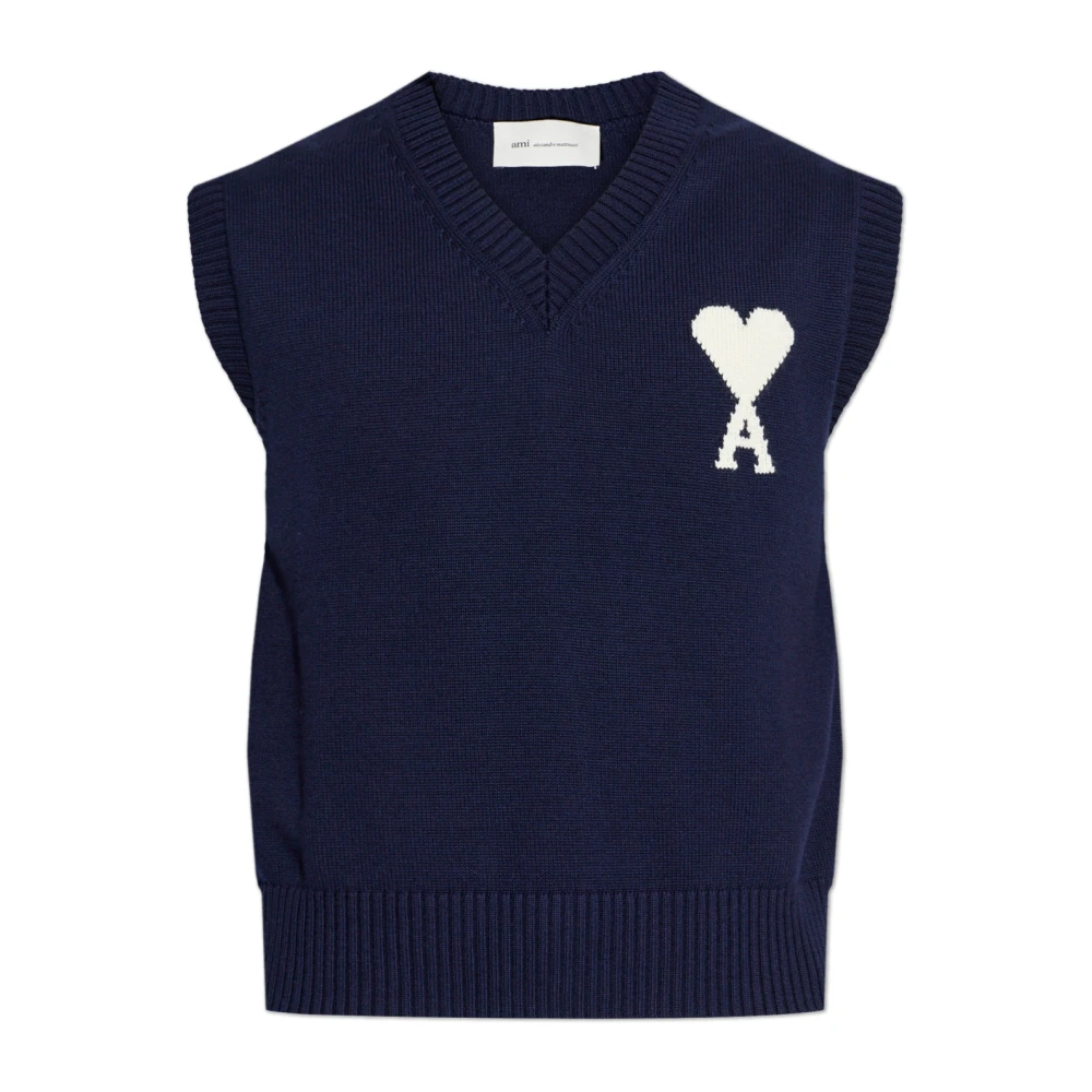 Ami Paris Uomo Blu Gilet Scollo A V