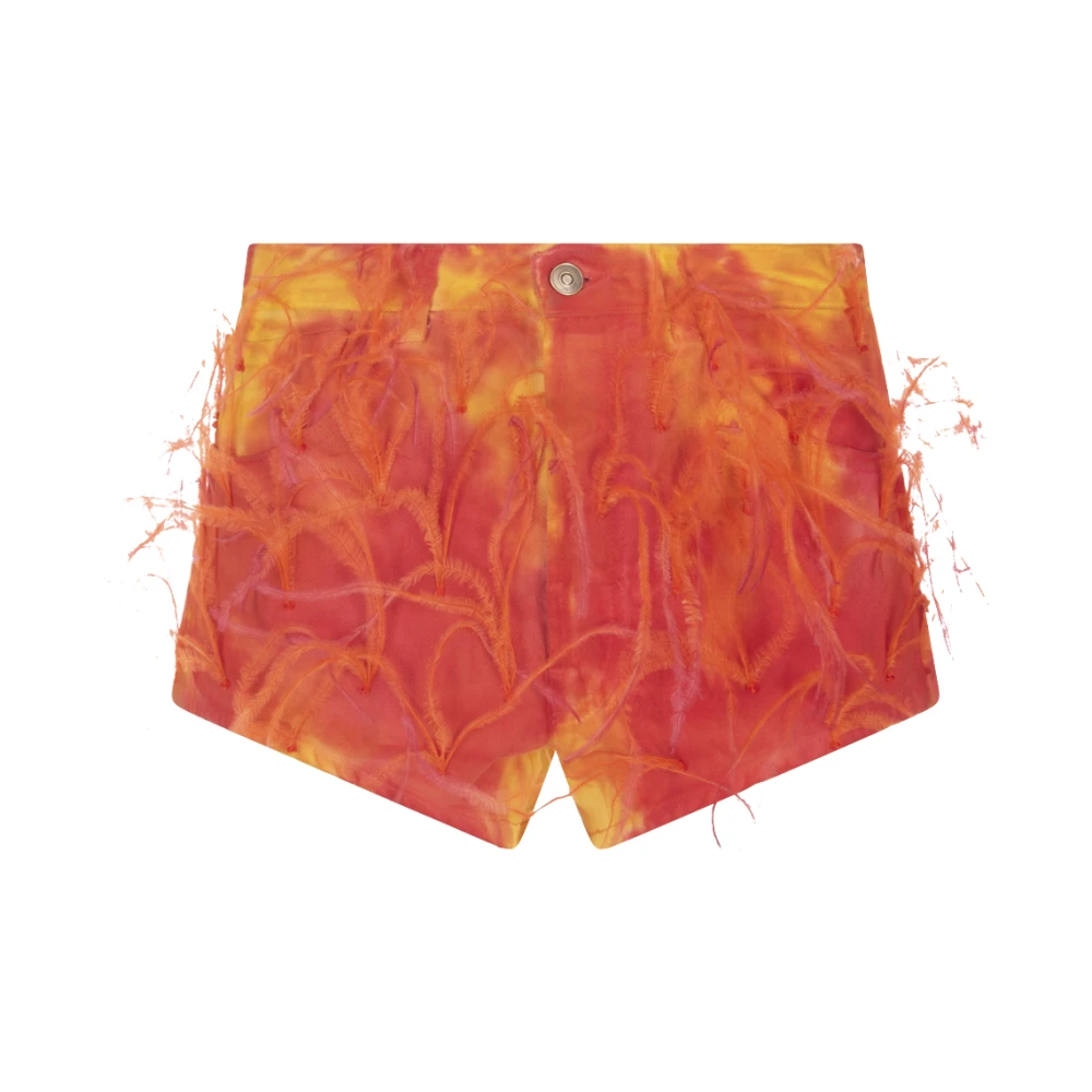 Alanui Multikleur Denim Shorts met Struisvogelveren Applicatie Multicolor Dames