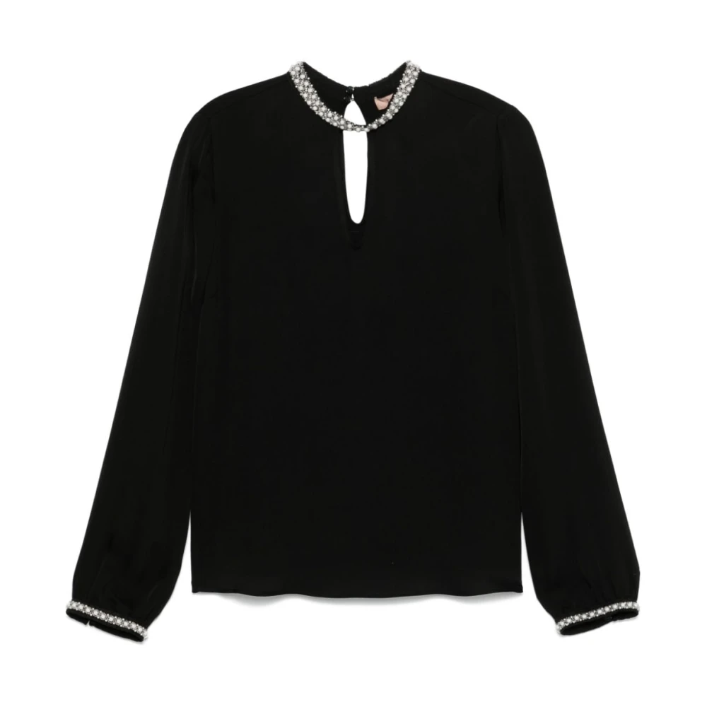 Twinset Zwarte blouse met kraalversiering Black Dames