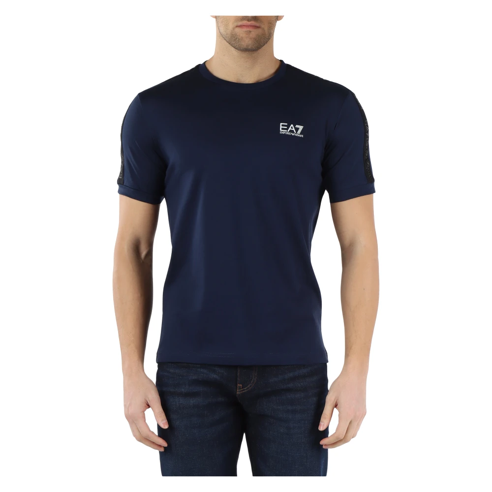 Emporio Armani EA7 Bomull T-shirt med Logo Print Blue, Herr
