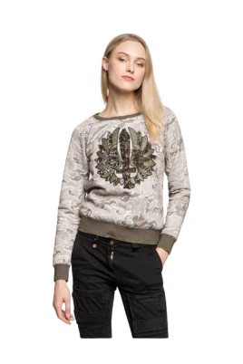 Camouflage Print Sweatshirt med Broderad Paljett Panel
