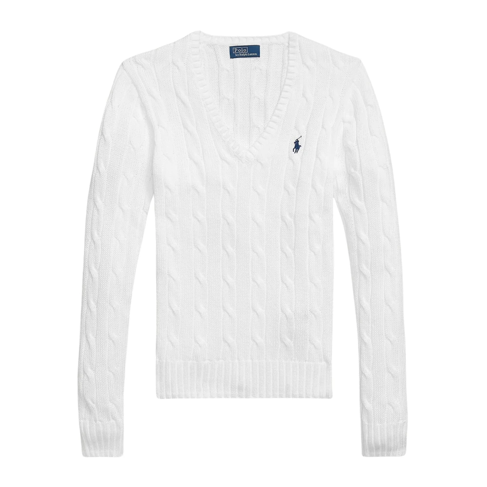 Polo Ralph Lauren Cotton Cable-Knit V-Neck Jumper - Female - V-Neck Knitwear - White - S - Knitwear