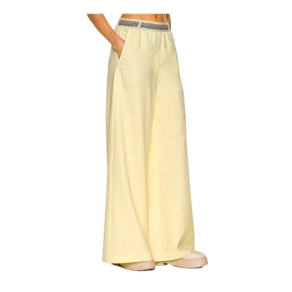 Stella Mccartney Logo Wol Wijde Pijp Broek Yellow Dames