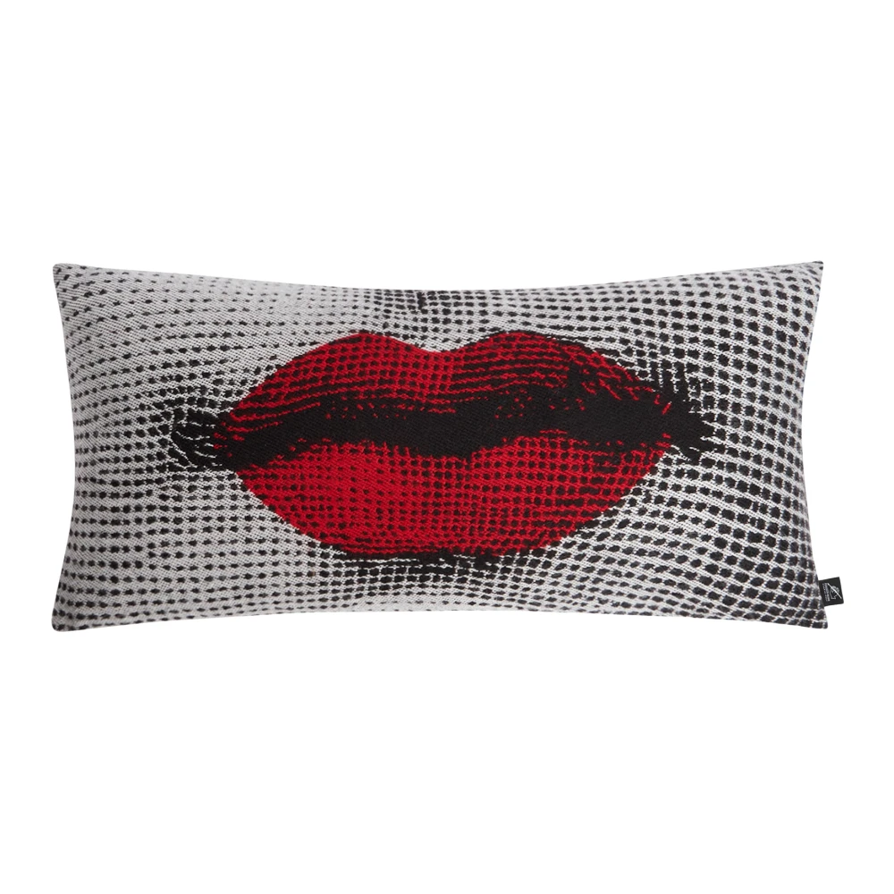 Fornasetti Rode Lippen Jacquard Wollen Kussen Black Dames