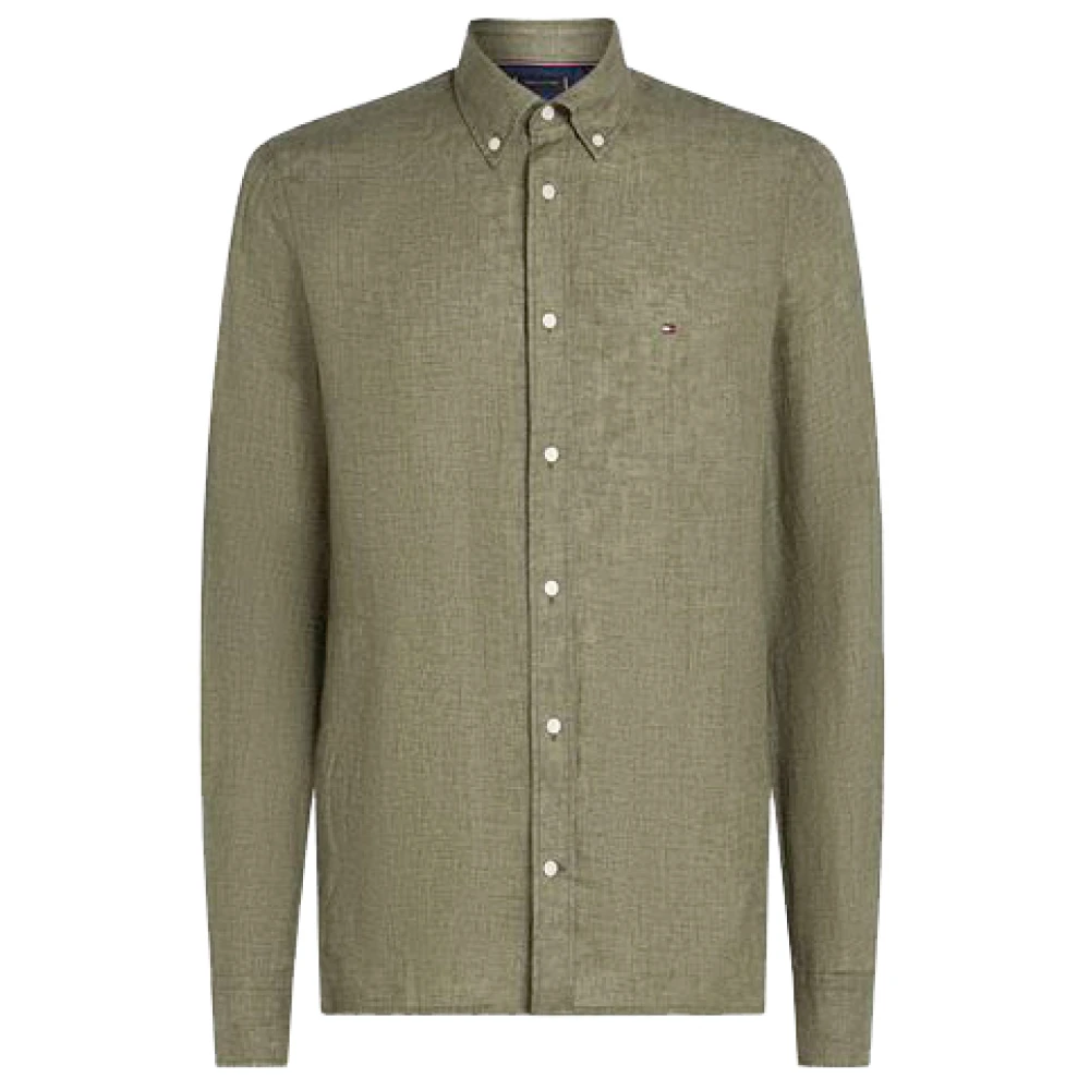 Tommy Hilfiger Men's Green Casual Shirts,, Linen Button-Up Shirt 2XL