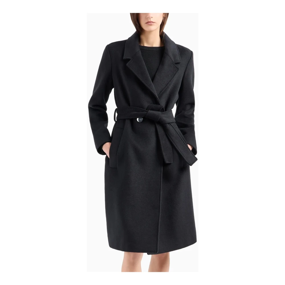 Armani Exchange Zwarte wollen jas met riem Black Dames