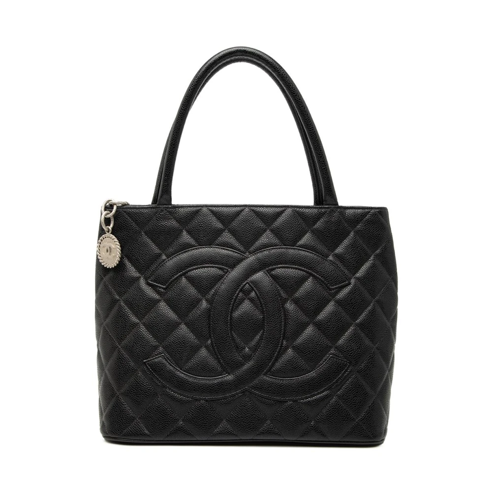 Chanel Vintage Women's Black Pre-Owned Structured Top Handle Bag