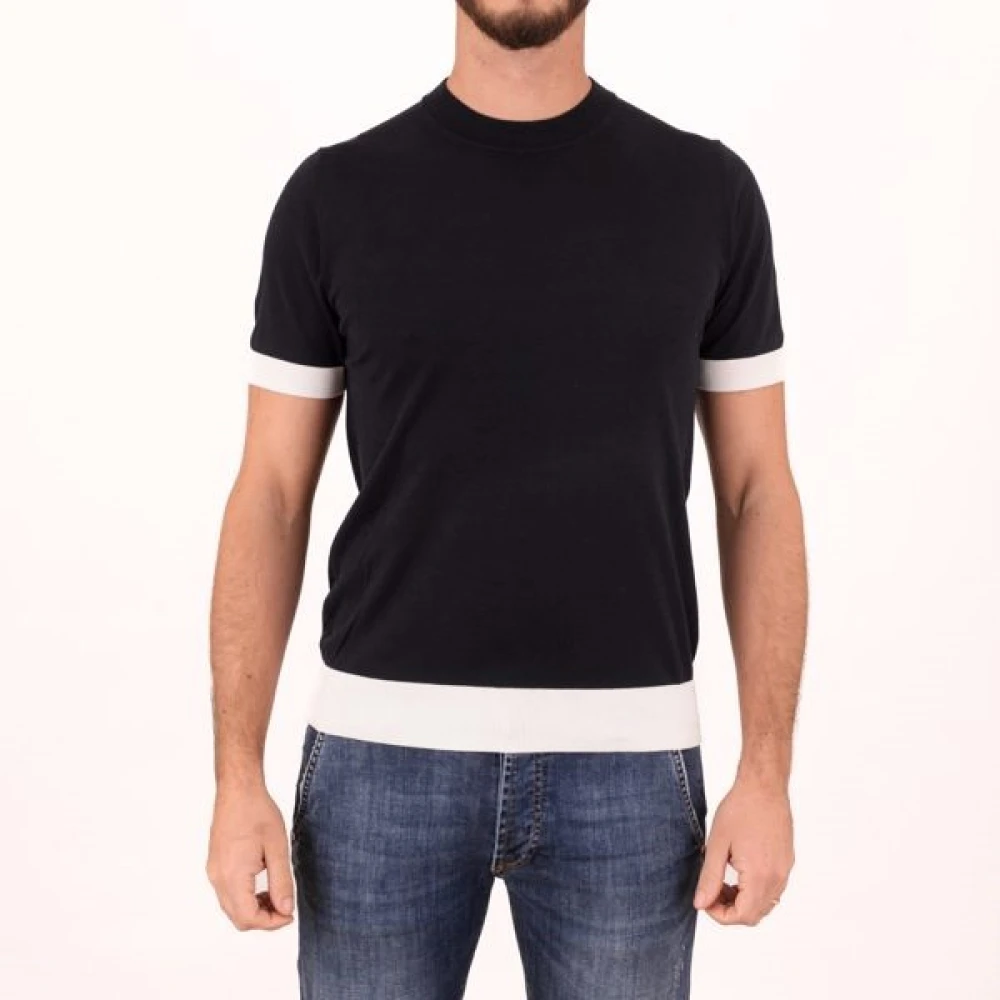 Paolo Pecora Zwart T-shirt met witte rand Black Heren