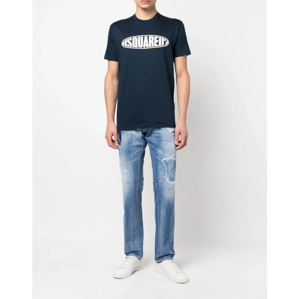 Dsquared2 Blauw Surf Board Logo T-Shirt Blue Heren
