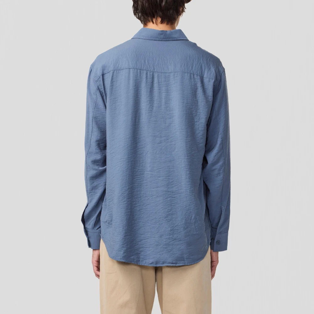 Nn07 Gedrukt Twill Overhemd met Parelmoer Knopen Blue Heren