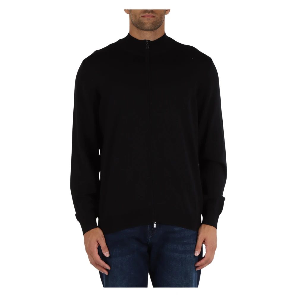 Boss Wollen Cardigan met rits Black Heren