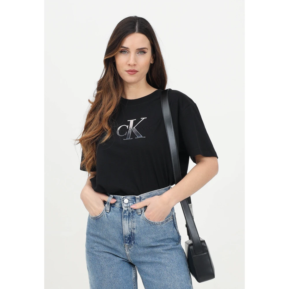 Calvin Klein Jeans Zwart T-shirt met CK-logo Black Dames