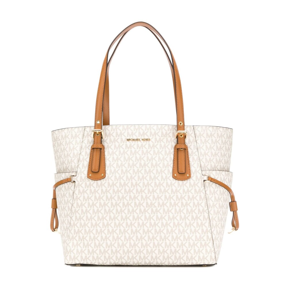 Tijdloze Beige Leren Voyager Tote Tas Michael Kors Dames