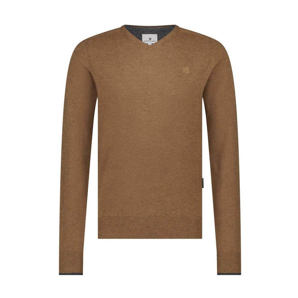 State of Art V-Neck Pullover Plai Brown Heren