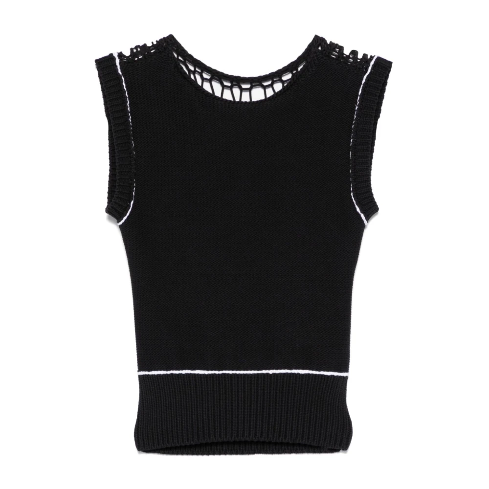 MM6 Maison Margiela Rib gebreide top met ronde hals Black Dames