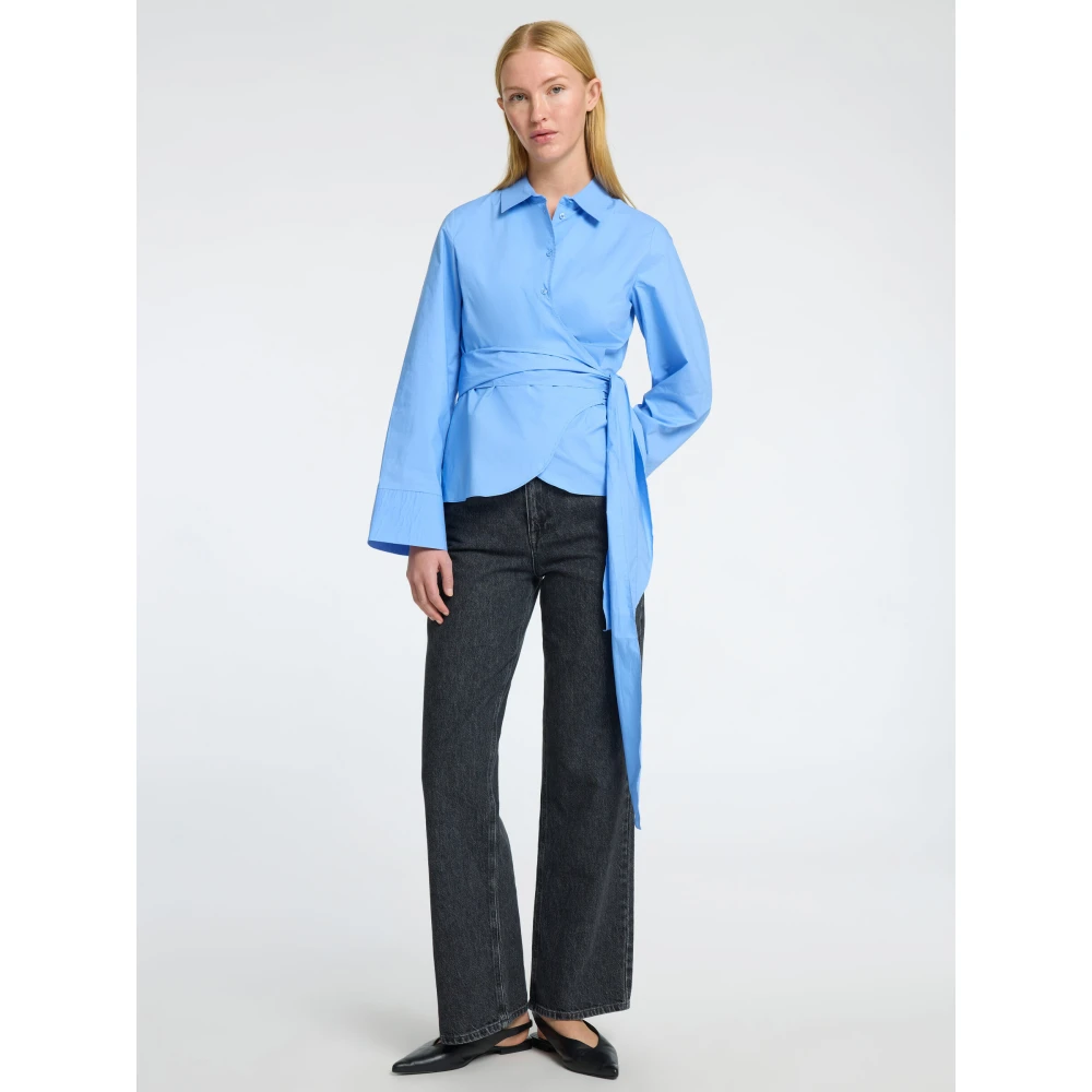 Selected Femme Gekruiste Katoenen Shirt Blue Dames