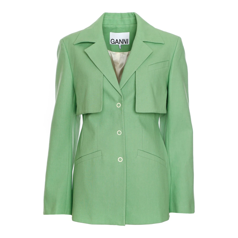 Ganni Women's Green Blazer Cotton Suiting - Blazers - Xs - Jackets