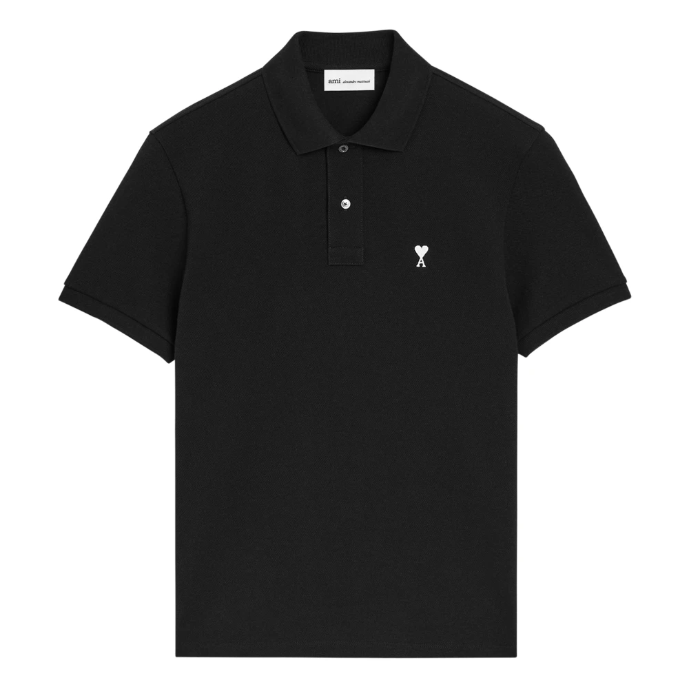 Ami Paris Men's Black Quota Contrasted Ami De Coeur Polo Shirt