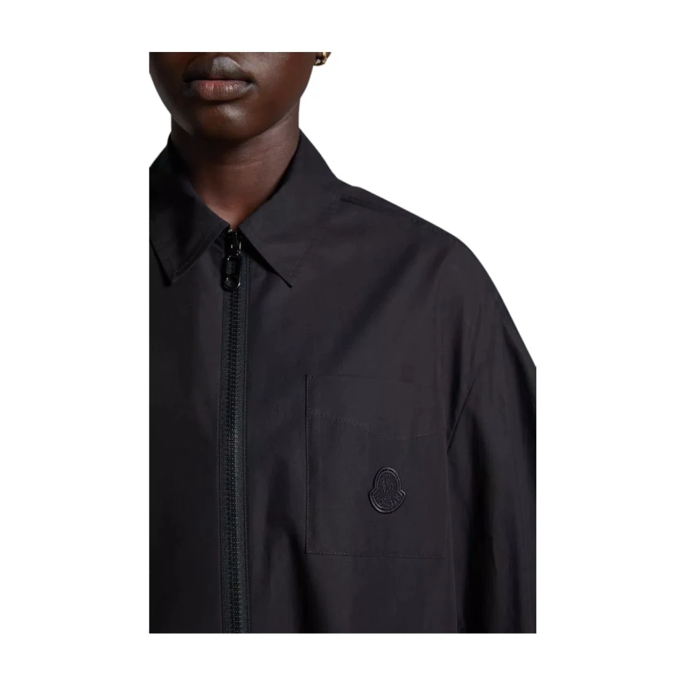 Moncler Zwarte Poplin Zip-Up Shirt Lichtgewicht Katoen Black Dames