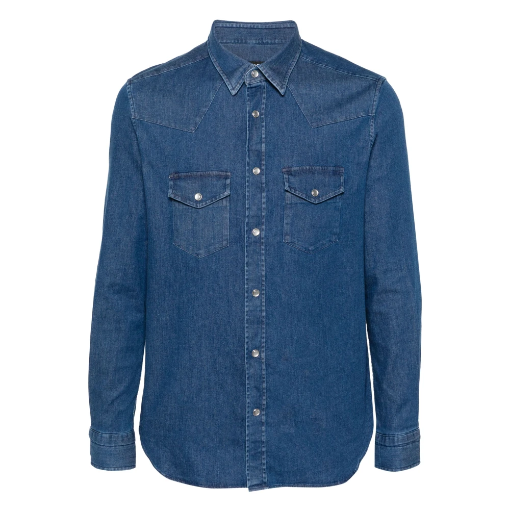 Tom Ford Corduroy slim fit overhemd met zakken Blue Heren