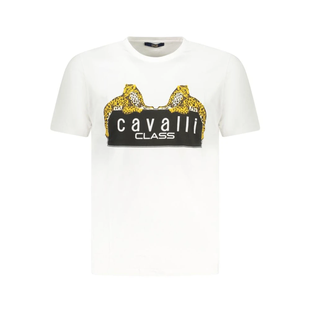 Cavalli Class , T-Shirts, Male, White, Xl, White Cotton Logo Print Tee