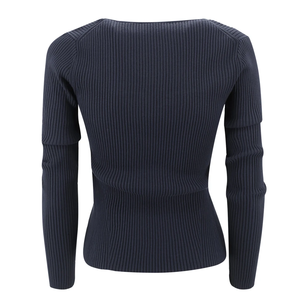 P.a.r.o.s.h. Blauwe Ribgebreide Trui Vierkante Halslijn Blue Dames