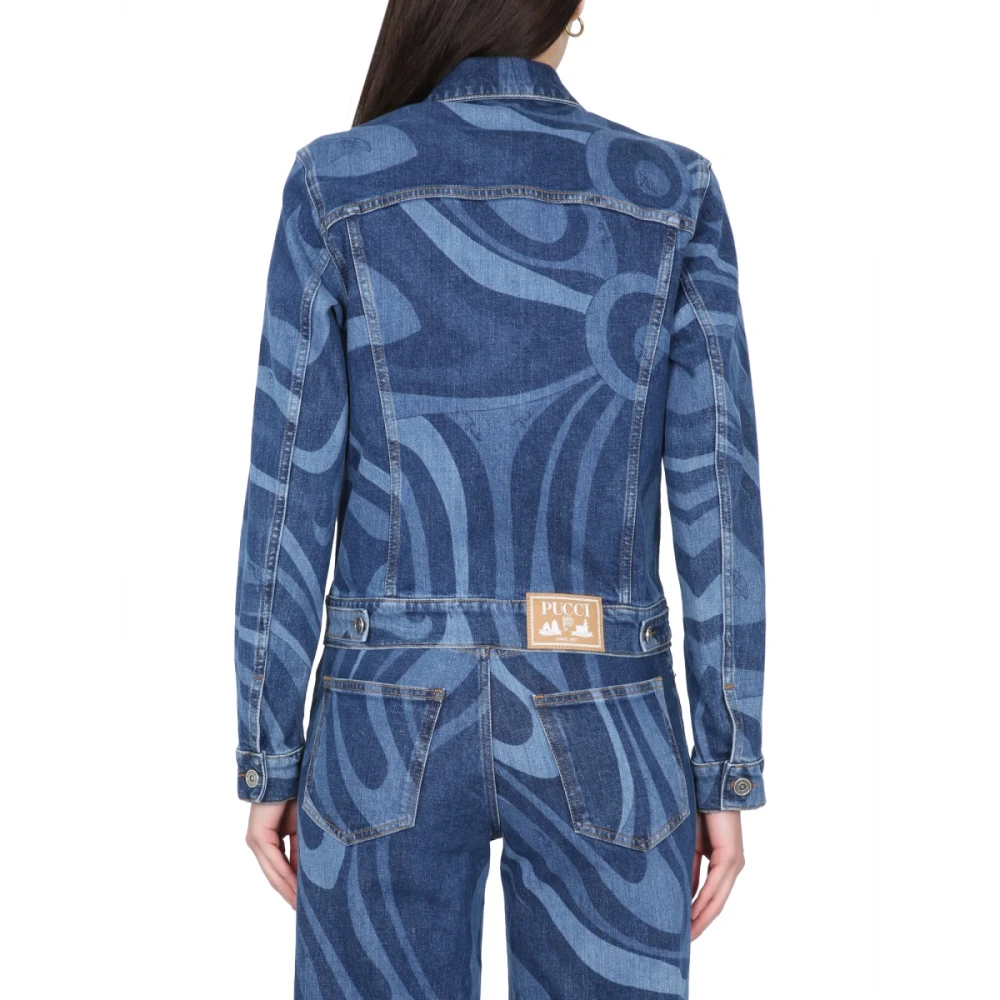 EMILIO PUCCI Marmer Print Denim Jack Vrouwen Knoop Blue Dames