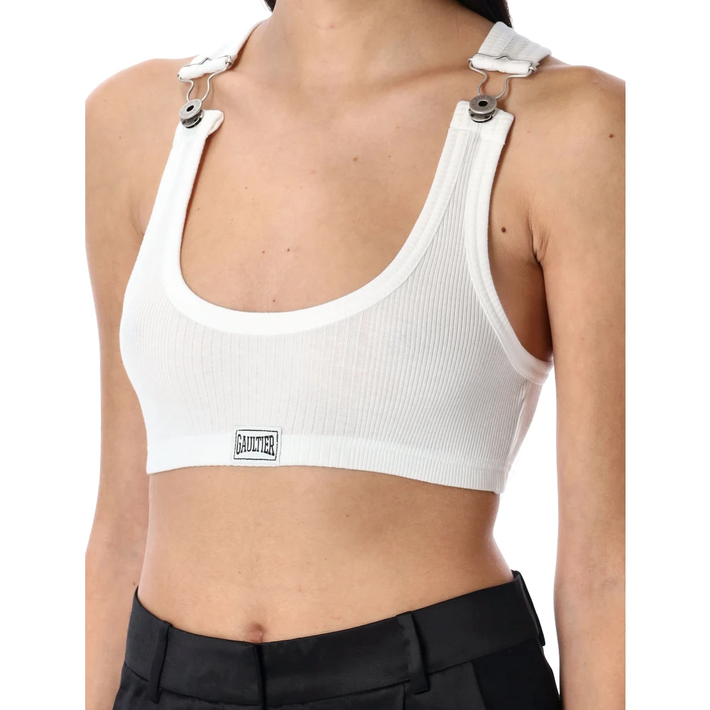 Jean Paul Gaultier Witte Geribbelde Tanktop met Gespen White Dames
