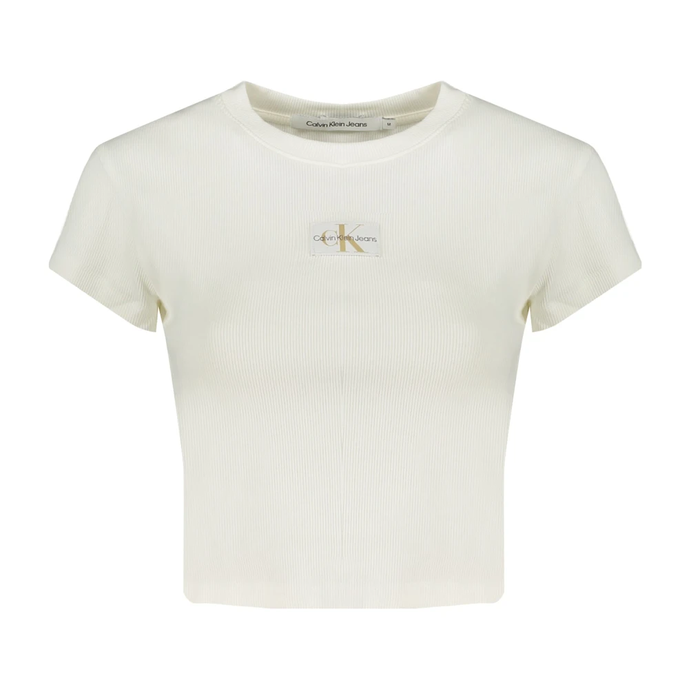 Calvin Klein Korte Mouw Logo Geborduurd Wit T-shirt White Dames