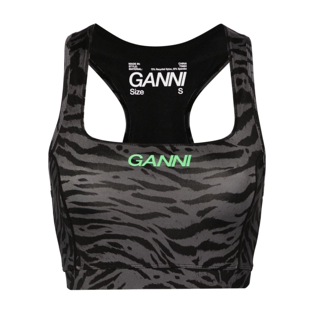 Ganni Zebra Print Nylon Top Gray Dames