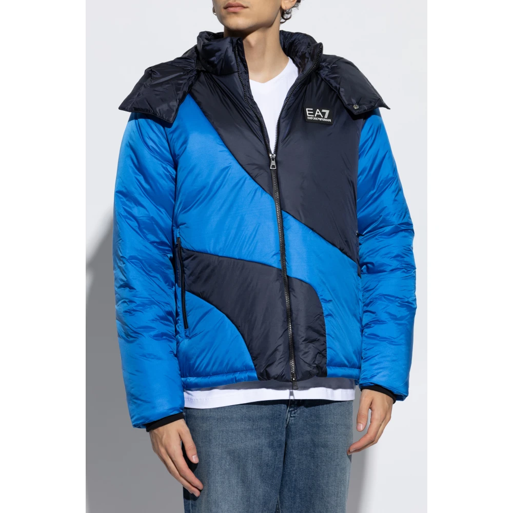 Emporio Armani EA7 Gewatteerde jas met afneembare capuchon Blue Heren