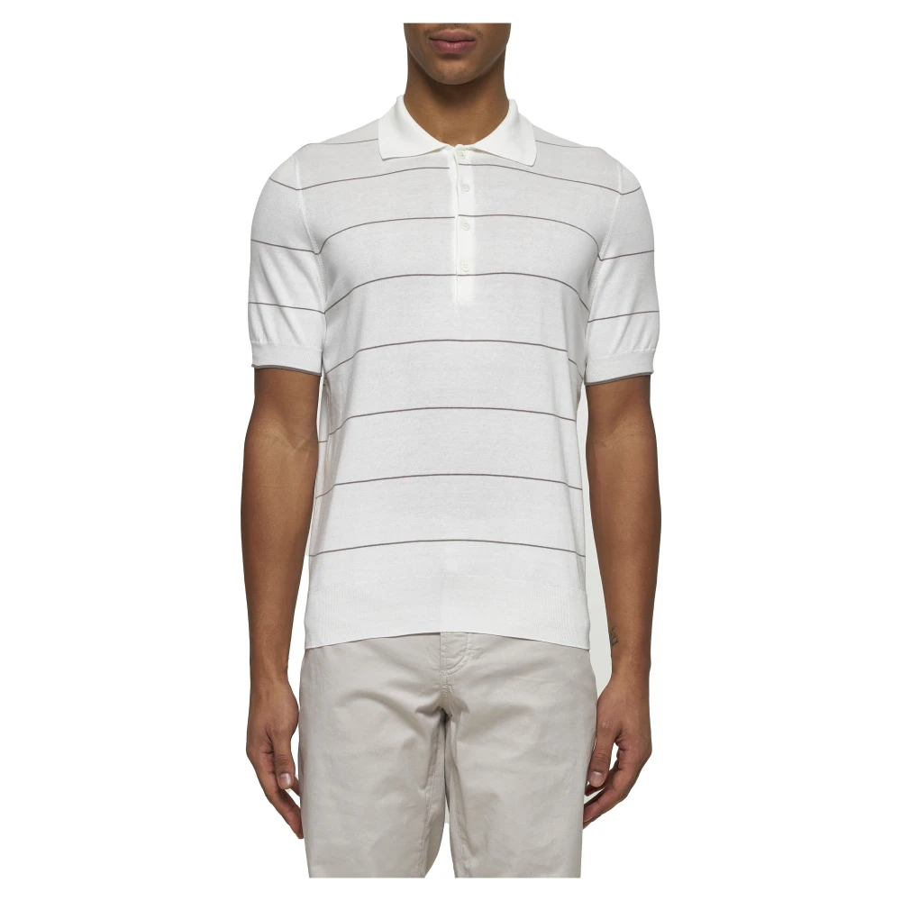 BRUNELLO CUCINELLI Gestreept Poloshirt van Wit Katoen White Heren