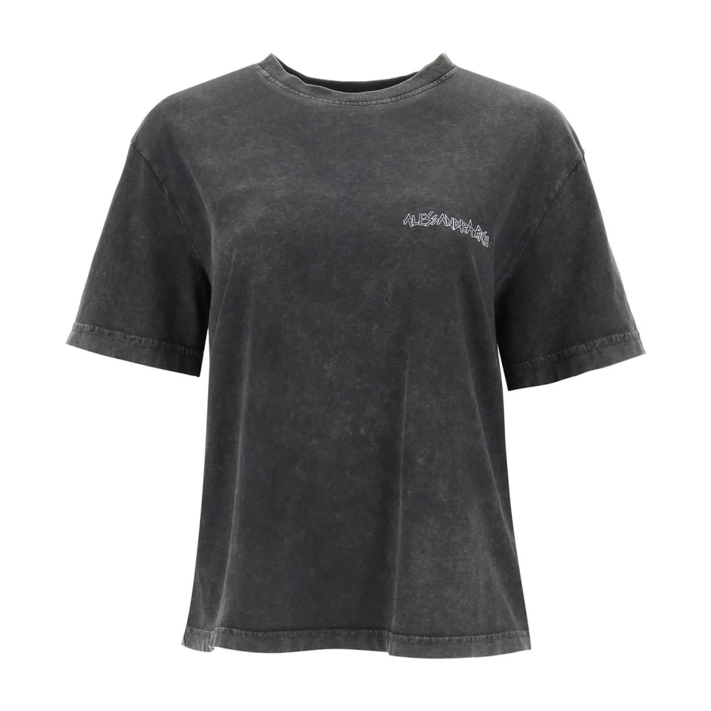 Alessandra Rich Oversized T-shirt met grafische print en strass-steentjes Gray Dames