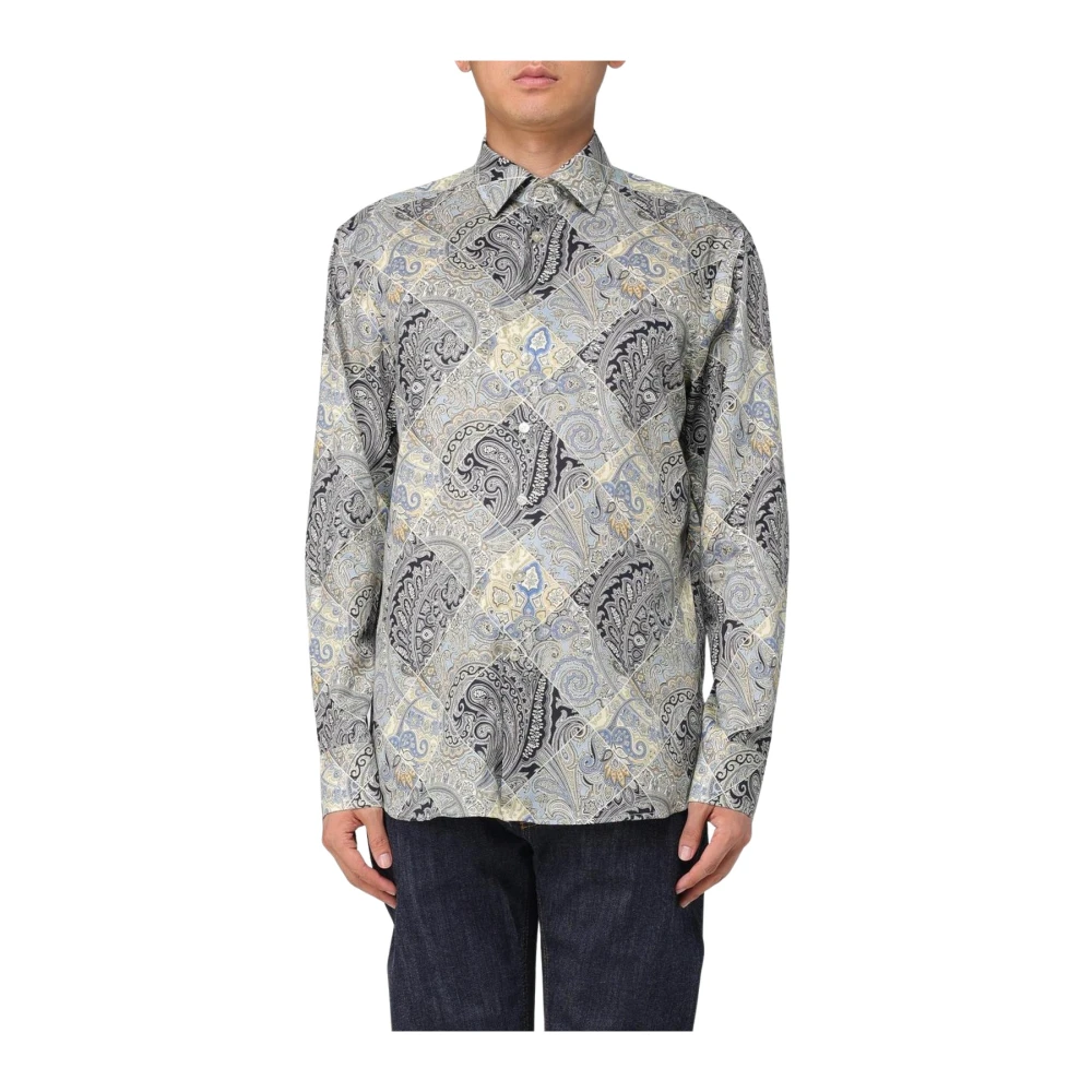 Etro Men's Green Casual Shirts, L, Paisley Silk Shirt