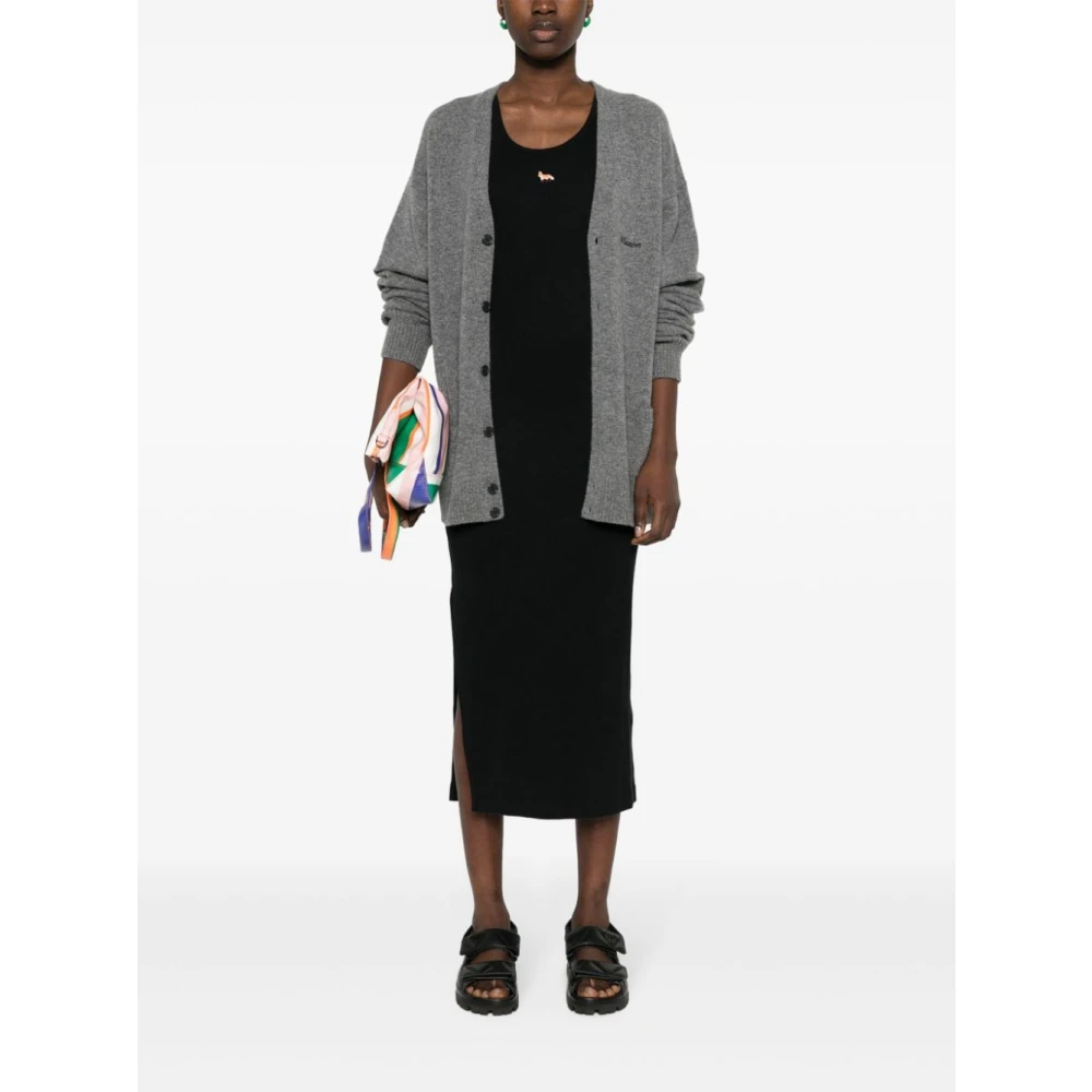 Maison Kitsuné Zwarte Baby Fox Geribbelde Tank Jurk Black Dames