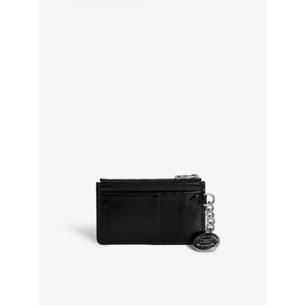 Zadig & Voltaire Zwarte leren vintage portemonnee met metalen ketting Black Dames