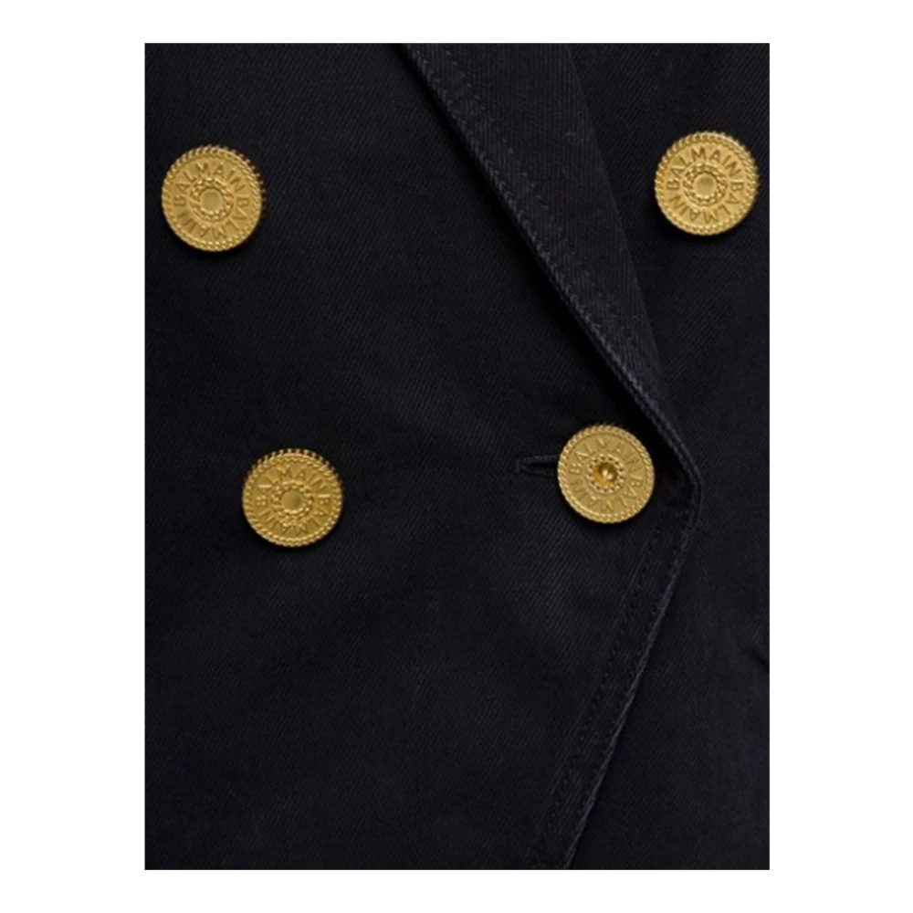 Balmain Double-Breasted Denim Blazer Gouden knopen Black Dames