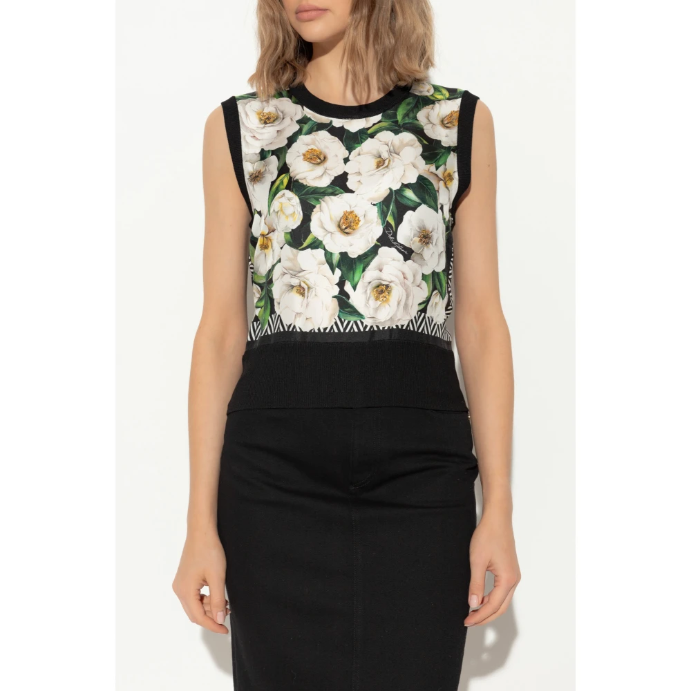 Dolce & Gabbana Mouwloze zijden top Black Dames
