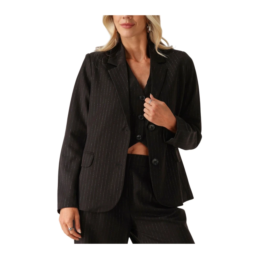 Envii Zwarte Blazer met Gouden Streep Black Dames