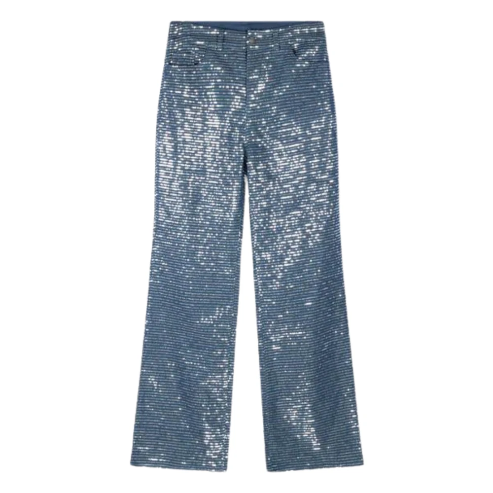 Refined Department metallic high waist straight fit broek Hannah met glitters lichtblauw zilver
