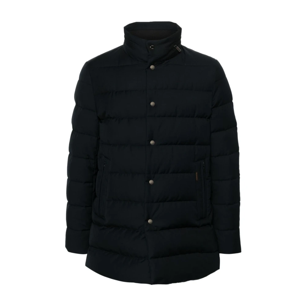 Moorer Navy Gewatteerde Jas met Afneembare Capuchon Blue Heren