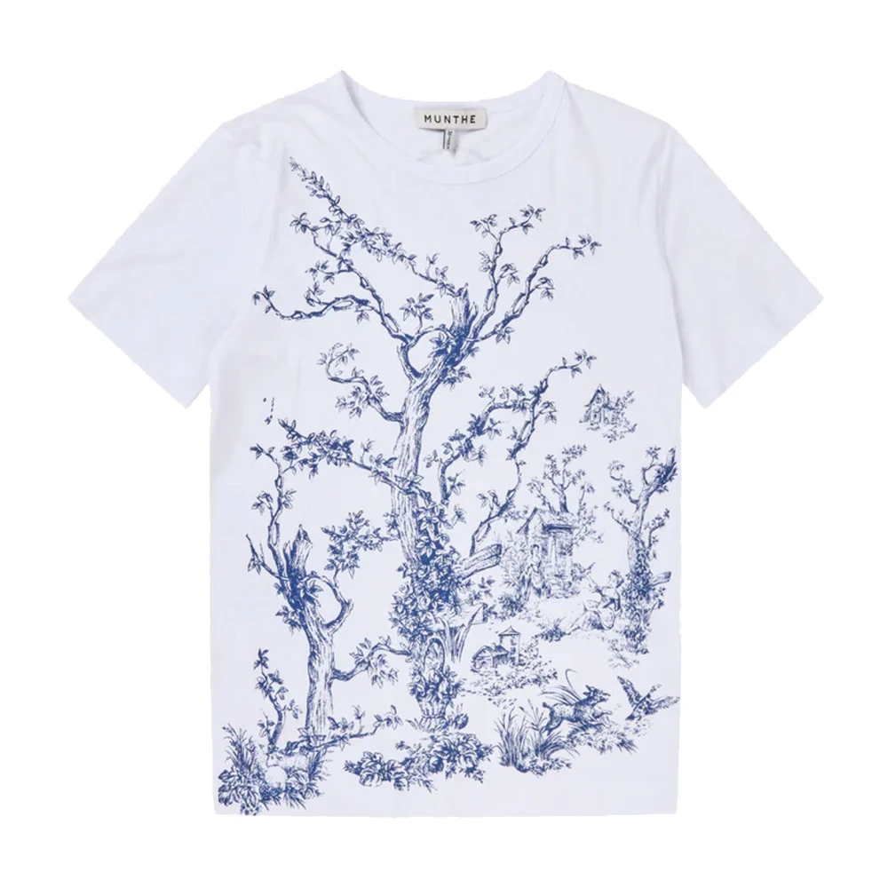 Munthe Nostalgisch Print T-shirt Wit White Dames